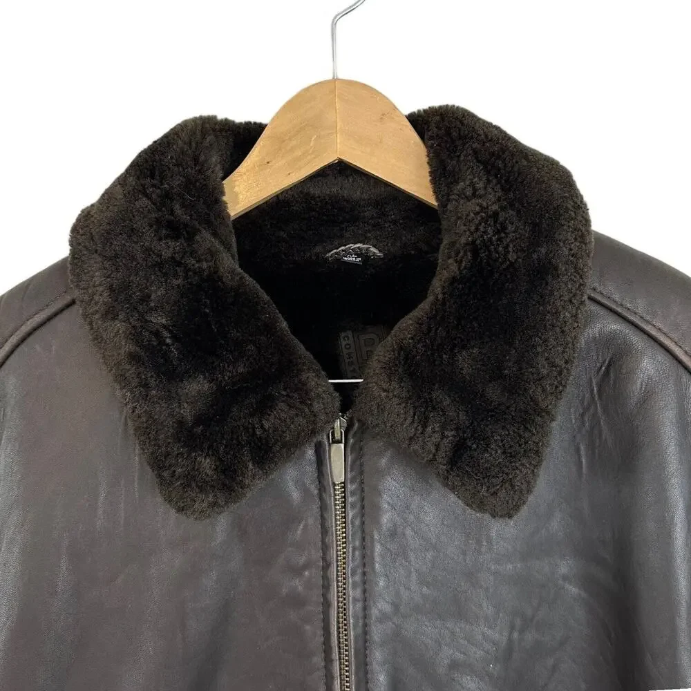 RC Comstock Expedition Aviator Flight Bomber Jacket Brown Leather Faux Fur Lined
